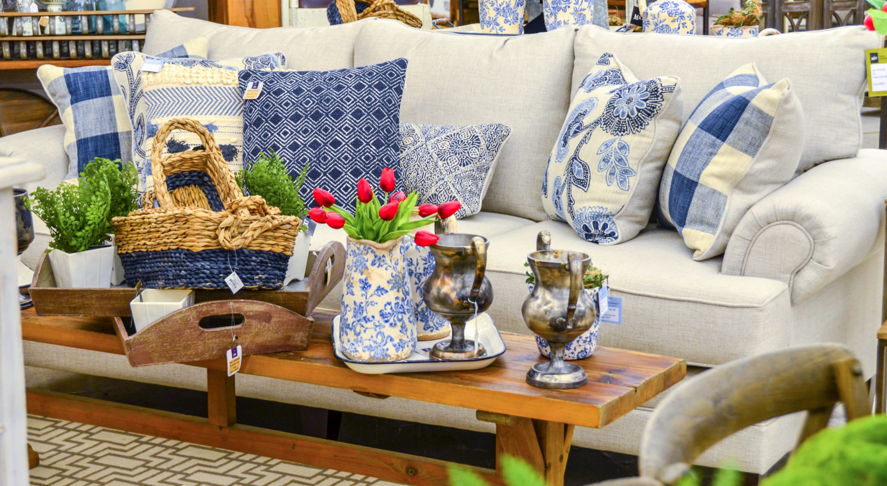 Sofa and various items on display at The Market